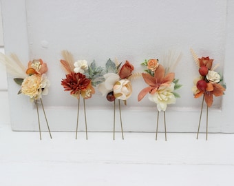 Rust ivory terracotta  flowers Fall wedding Hair accessories Bridal flowers Flower hair pins Floral hair pins  Hairpiece Bridesmaid pins