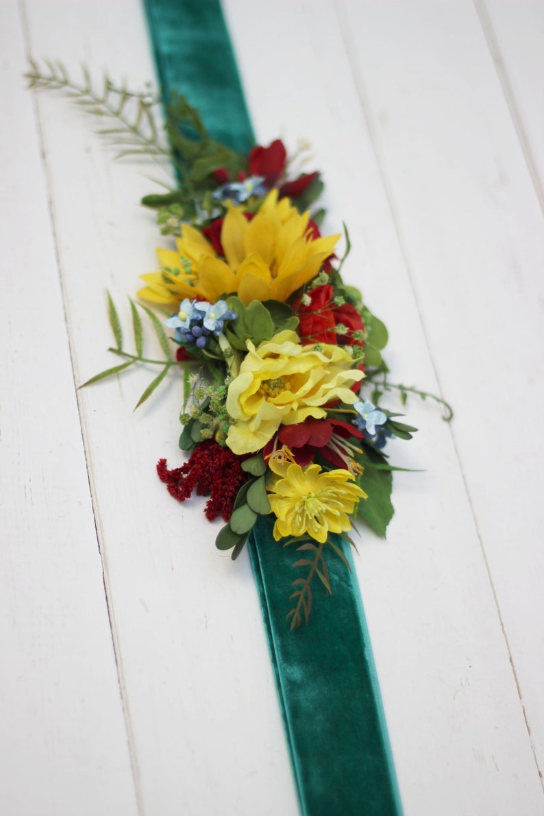 Sunflower velvet belt Rustic wedding Summer bride Dress