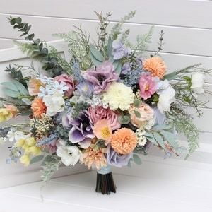 Summer spring wedding Colorful bouquet Bridal bouquet Wildflowers bouquet Bridesmaid bouquet Peach purple dusty blue bouquet