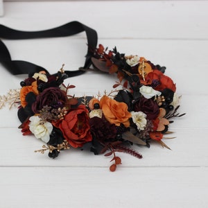 Flower crown Rust ivory burgundy purple black gold flower crown Fall wedding Hair accessories Bridal flowers Flower girl crown