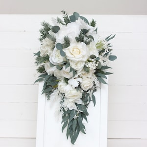 Cascading bouquet White rose peony bouquet  Bridal bouquet Faux bouquet Classic wedding Wedding flowers Faux flowers Boho wedding