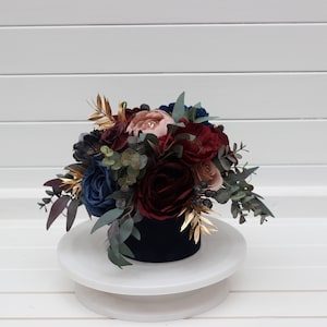 Burgundy navy blue dusty rose gold centerpiece Fall wedding Boho wedding Table centerpiece Home floral decor Flowers in box