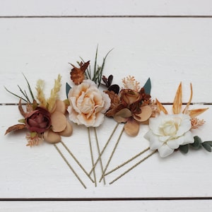 Rust brown ivory flowers Fall wedding Boho wedding Set of 4 hair pins