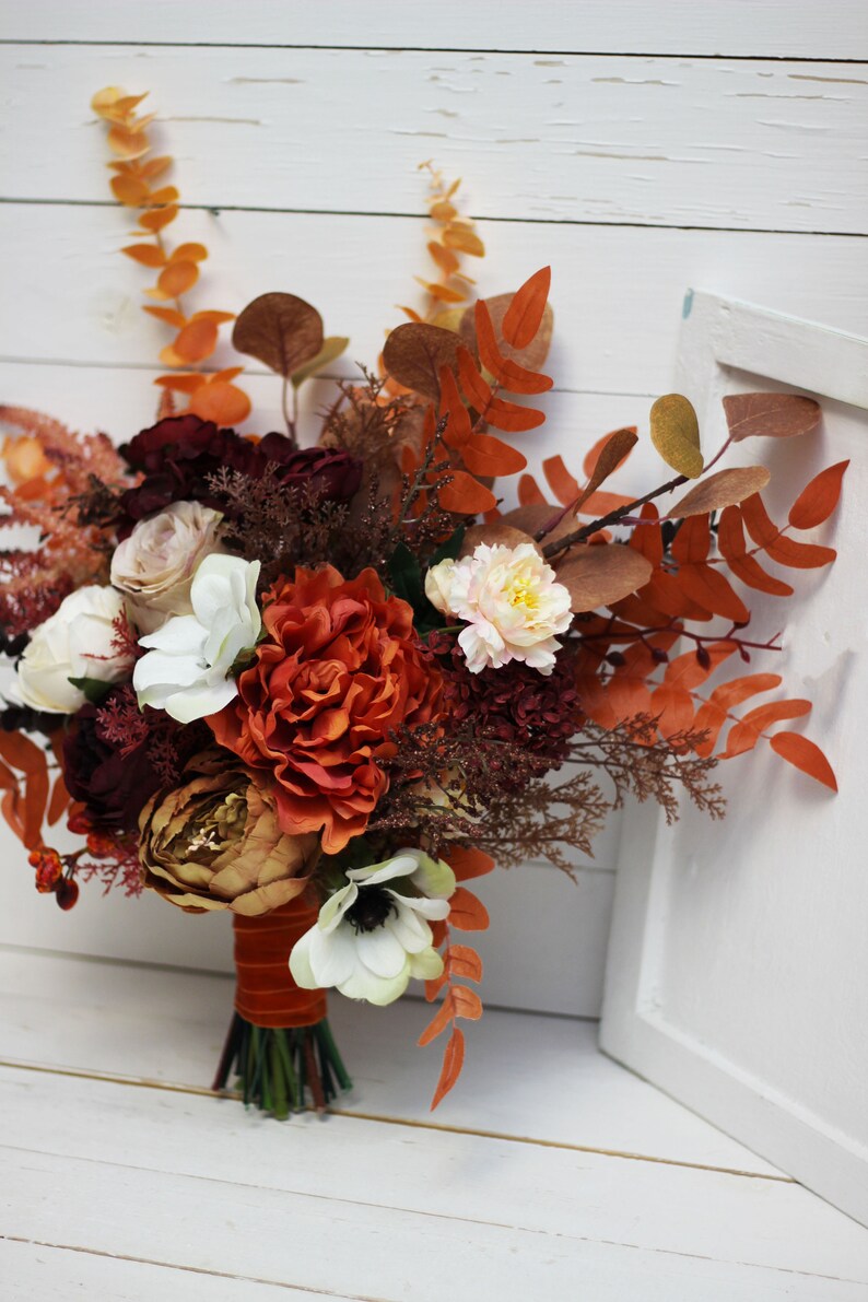 Rust burgundy flowers Bridal bouquet Faux bouquet Fall wedding | Etsy