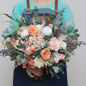 Boho bouquet Blush pink white peach flowers Bridal bouquet Faux bouquet Fall wedding  Faux blooms Boho wedding- width 20 inch