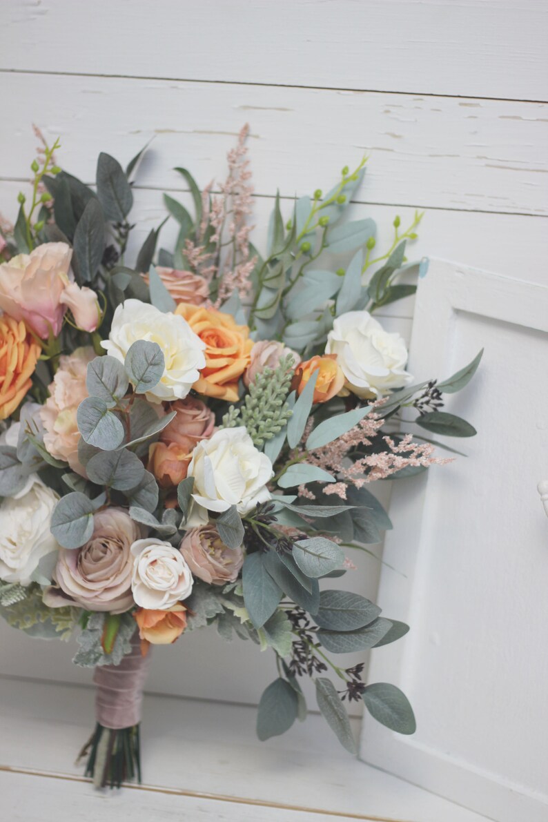 Rust ivory sage green flowers Bridal bouquet Faux bouquet ...