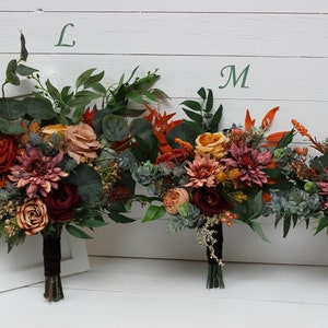 Boho bouquet Rust Terracotta Burgundy brown flowers Bridal bouquet Faux bouquet Fall wedding  Faux blooms -size 12 inch