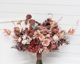 Beige Terracotta Blush Pink Dusty Rose Bouquet Bridal Bouquet Faux