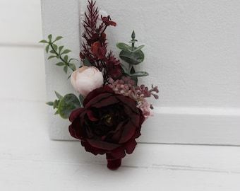 Deep burgundy blush pink accessories Boutonniere Wrist corsage  Groom Wedding accessories Burgundy wedding