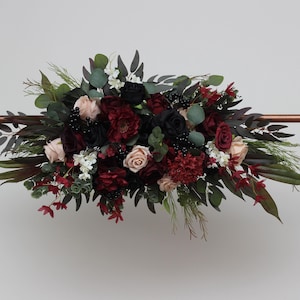 Burgundy black green beige ivory arch flowers Halloween wedding Boho wedding flowers Faux flowers wedding arrangement