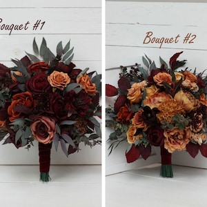 Rust burgundy cinnamon flowers Bridal bouquet Faux bouquet Fall wedding  Boho wedding Silk flowers -size 13 inch