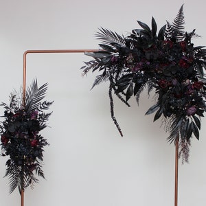 Halloween wedding Black deep purple flowers Flower arch arrangement  Wedding flowers Pergola flowers Faux flowers Gothic wedding