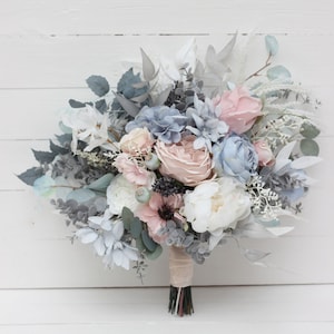 Dusty blue blush pink white bridal bouquet Peonies bouquet Bridal flowers Pink wedding flowers Wedding bouquet