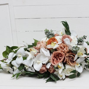 White beige orchid bouquet Cascading bouquet Beach wedding bouquet Faux bouquet Wedding flowers Boho wedding bouquet