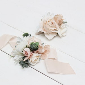Blush pink white flower accessories Boutonniere  Wrist corsage Groom Wedding accessories Blush pink wedding