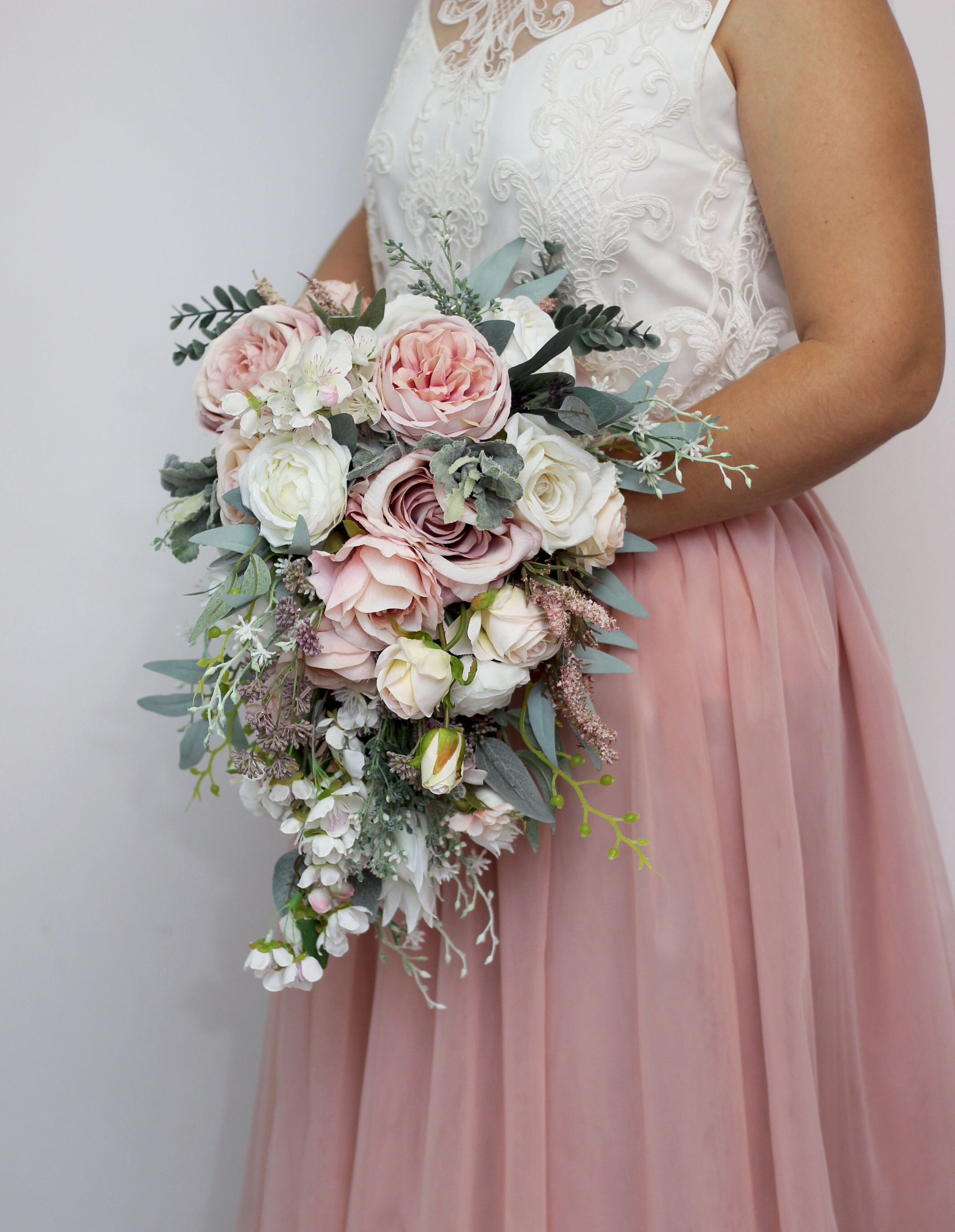 Cascading Bouquet Blush Pink Eucalyptus Bouquet Bridal Bouquet Etsy