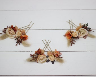 Set of 2 hair pins Pale orange cream fall wedding Terracotta bridal flowers Flower hair pins Floral hair pins Hairpiece Bridesmaid