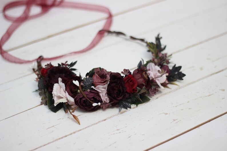 Deep Red Blush Pink Flower Crown Burgundy Floral Headpiece - Etsy
