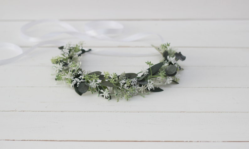 SALE Crown for flower girl Baby crown Eucalyptus floral accessories Wedding flower crown Bridal headpiece Bridesmaid Leaves headband image 3