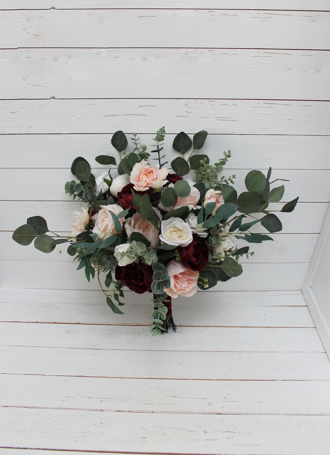 Burgundy Blush Pink Ivory Bouquet Bridal Bouquet Faux Bouquet Etsy