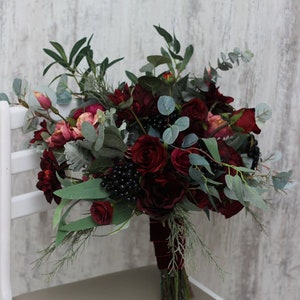 Burgundy flowers Bridal bouquet Faux bouquet Fall wedding Peony eucalyptus Bridesmaid bouquet  Wedding Faux blooms Boho wedding