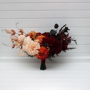 Ombre bridal bouquet Burgundy red peach orange bouquet Fall wedding bouquet Burgundy wedding bouquet Cascading bouquet Bridesmaid bouquet