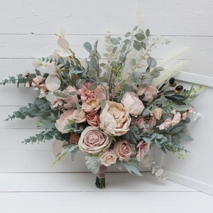 Boho bouquet Beige blush pink  flowers Bridal bouquet Faux bouquet Fall wedding  Silk flowers Boho wedding-size 25 inch