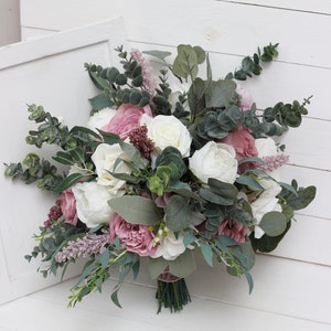 White peony anemone mauve bouquet  Bridal bouquet Faux bouquet Classic wedding Wedding flowers Faux blooms Boho wedding-size 17 inch