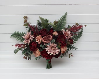 Fall wedding bouquet Burgundy dusty rose bouquet Bridal bouquet Wedding flowers Silk flowers Boho wedding Bridesmaid bouquet