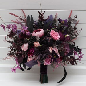 Deep purple fuchsia candy pink bouquet Fall bridal bouquet Faux bouquet Fall wedding Halloween wedding Faux blooms Boho wedding