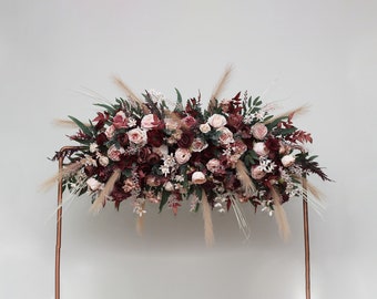 Burgundy dusty rose blush pink arch arrangement Arch flowers Fall wedding Archway flowers Pergola flowers Wedding arch