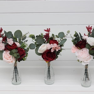 Mini bouquets for vases Burgundy blush pink ivory bouquet Faux bouquet Fall wedding  Silk flowers Mini centerpiece Flowers for decor