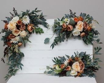 ONE PEICE flower arch arrangement  Rust boho wedding Wedding flowers Wedding corner swag Faux flowers wedding arrangement