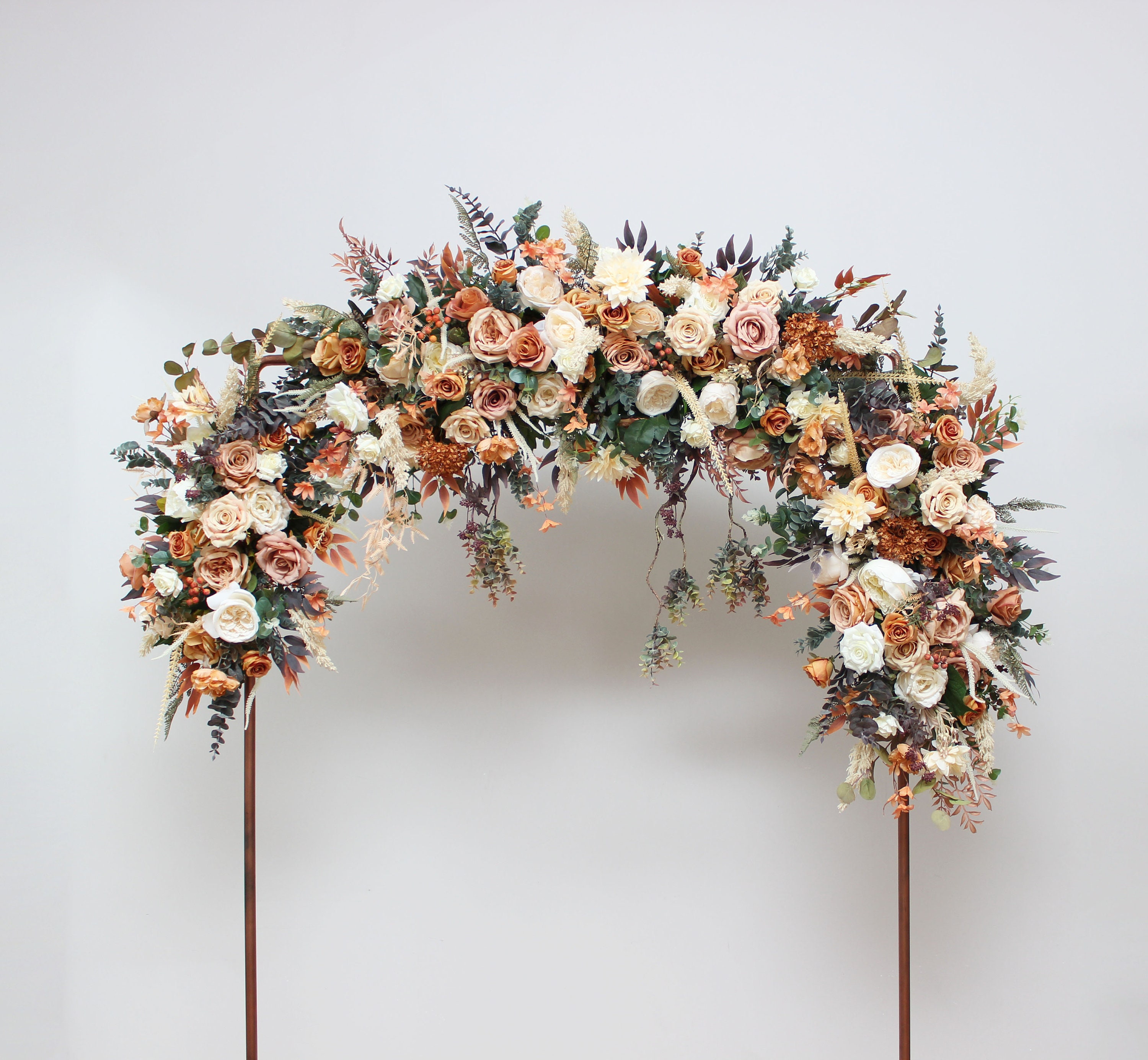 Terracotta cream arch arrangement Arch flowers Fall wedding Orange ivory archway flowers Pergola flowers Wedding arch