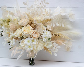 Boho bouquet  Champagne ivory  flowers Bridal bouquet Faux bouquet Fall wedding  Silk flowers Boho wedding-size 23 inch