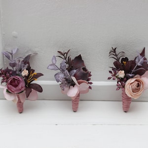 Mauve purple beige flowers  Fiance Groom Groomsmen buttonhole Mother wrist corsage Boho wedding accessories