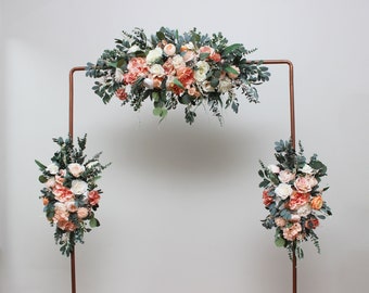 Set of 3 Blush pink coral ivory flower arch arrangement  Wedding flowers Floral archway Faux flowers wedding arrangement