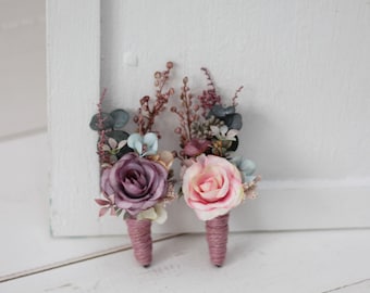 2-5 days to USA Pastel boutonniere Colorful buttonhole Groom Wedding accessories Groomsmen  Dusty rose wedding Wildflowers boutonnieres