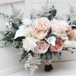 White blush pink flowers Bridal bouquet Faux bouquet Bridesmaid bouquet Faux flowers  Boho wedding