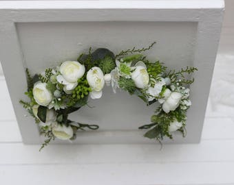 SALE! White peony greenery flower crown Bridal floral headband Wedding hair wreath Hair flowers Bridesmaid crown Maternity crown