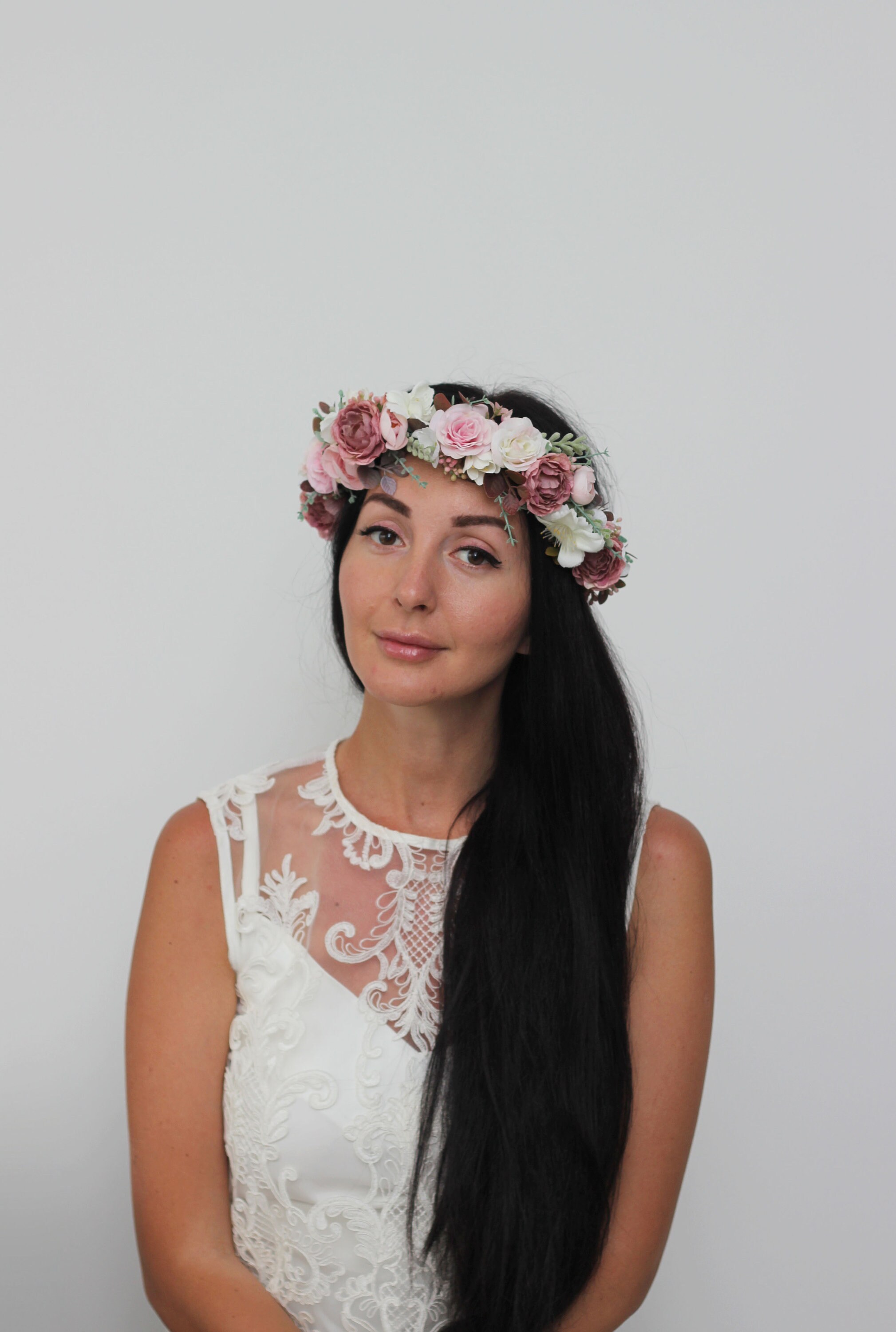 Blush Pink Dusty Rose Flower Crown Floral Accessory Wedding Etsy