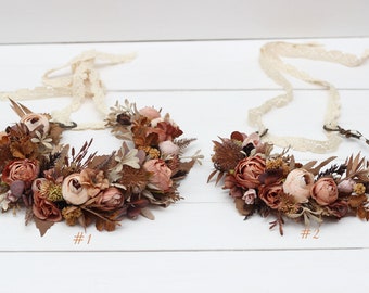 Cinnamon terracotta beige floral crown Flower wreath Wedding headpiece Bridal hairpiece Bridesmaid crown Maternity crown