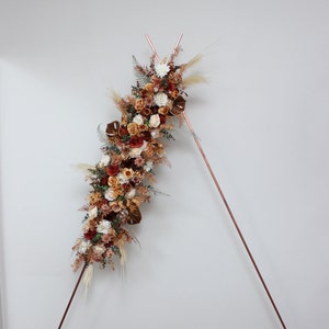 Boho wedding Pampass grass Orange ivory rust flower arch arrangement Arbor flowers Floral archway Faux flowers wedding arrangement