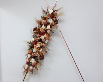 Boho wedding Pampass grass Orange ivory rust flower arch arrangement Arbor flowers Floral archway Faux flowers wedding arrangement