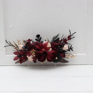 Halloween wedding Burgundy black gold beige flower comb Fall wedding Floral comb Burgundy comb 0018 Comb