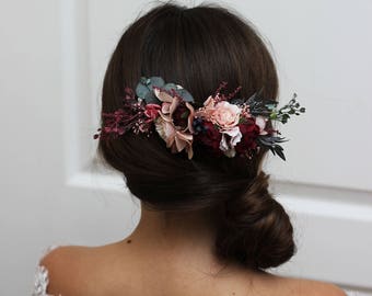 Burgundy pink beige flower comb floral headpiece Bridal hair comb Flower accessories Bridesmaid Outdoor wedding Wedding hair piece BPB