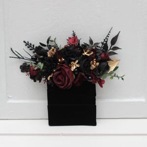 Black burgundy gold pocket boutonniere Flower accessories Boutonniere Buttonhole Groom Groomsmen Halloween wedding Square flowers
