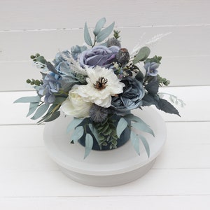 Dusty blue white centerpiece Peonies roses anemones decoration  Pale blue centerpiece Table centerpiece Home floral decor Flowers in box