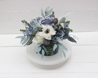 Dusty blue white centerpiece Peonies roses anemones decoration  Pale blue centerpiece Table centerpiece Home floral decor Flowers in box