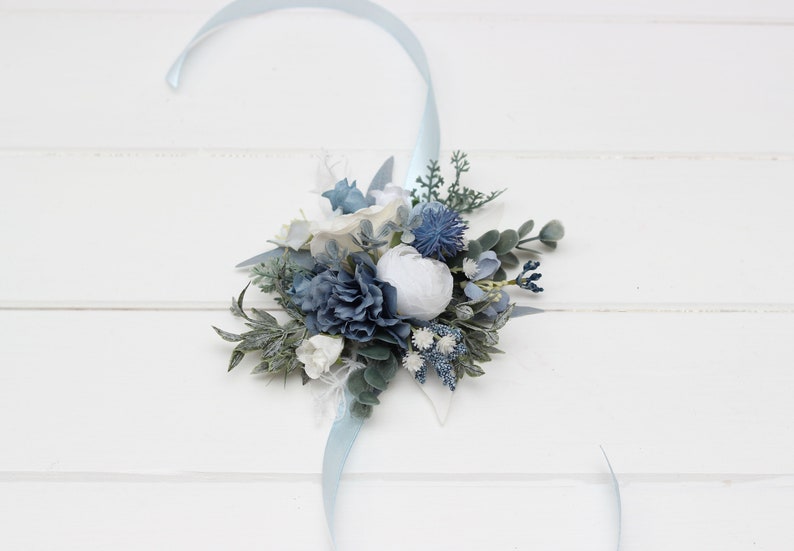 Dusty blue white flower crown Floral crown Flower headpiece Maternity Bridal hair wreath Flower girl Bridesmaid Hair flowers image 9